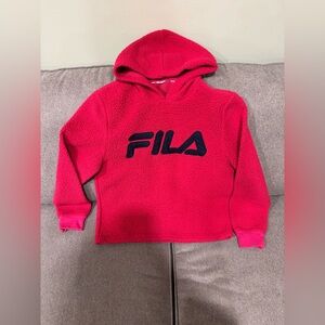 Women’s hot pink FILA Sherpa hoodie, relaxed fit